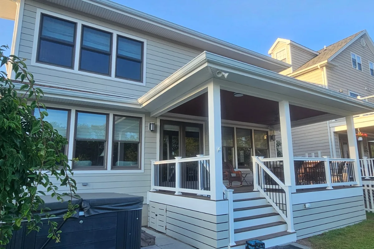 Side elevation James Hardie siding installation on a Lanoka Harbor, NJ shore home
